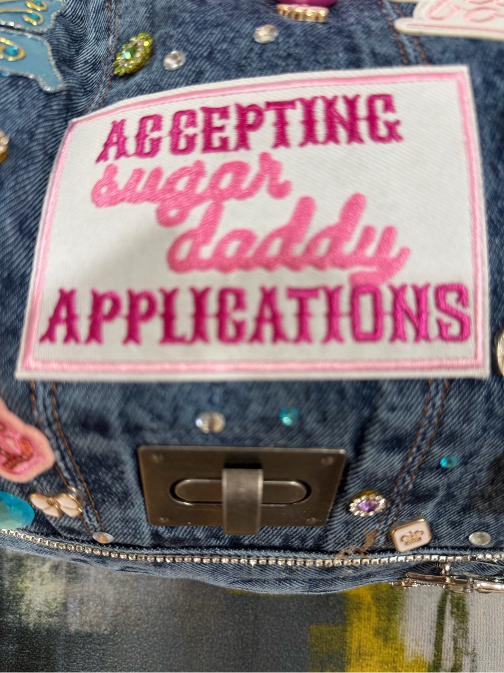 Denim Patch Embellished Crossbody Bag - Blue - Picture 2 of 6